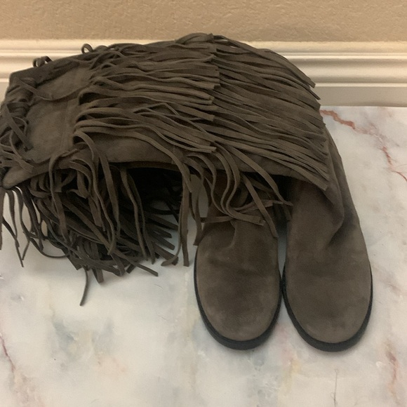 Stuart weitzman zippered knee high boots suede swinglow fringe boots size 6M - Picture 11 of 12
